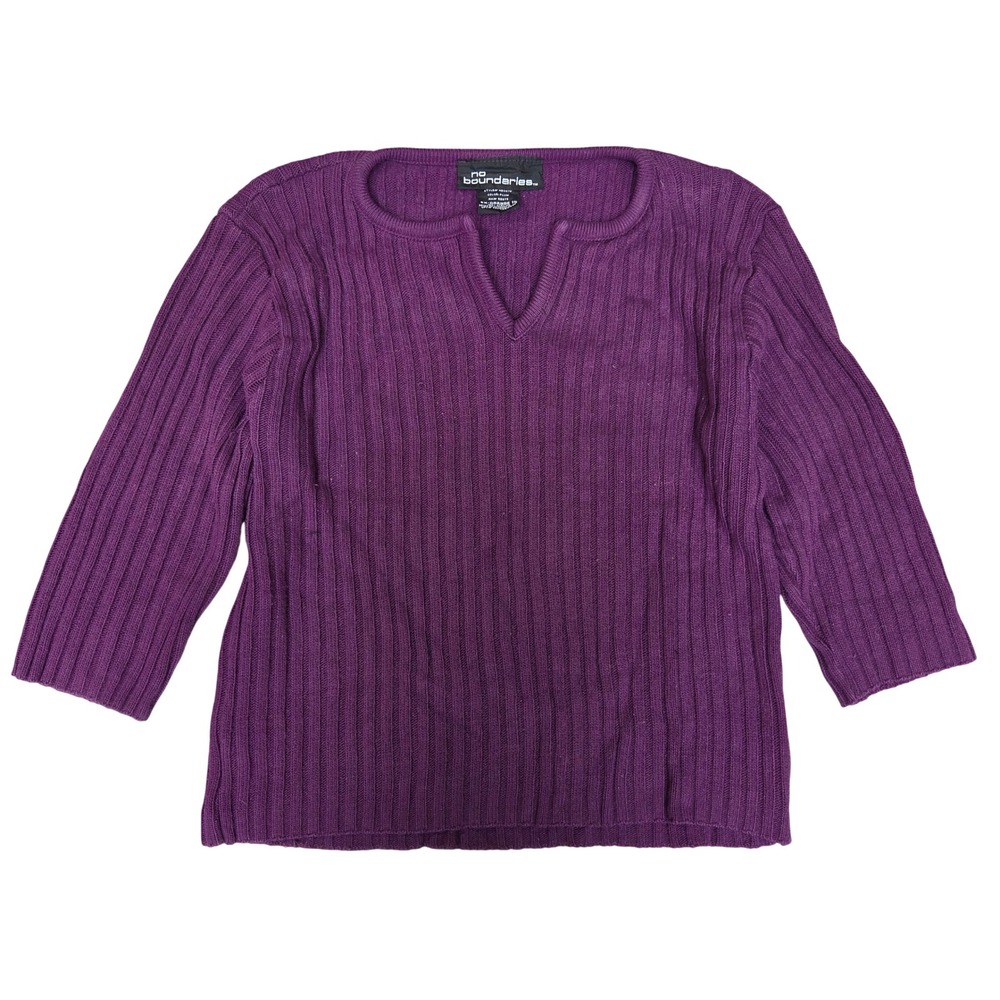No Boundaries Vintage Plum Purple Ribbed Split Neck 3/4 Sleeve Sweater XL 15